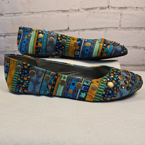 COREENA PRINT FLAT BY ASHRO PATTEREND WITH BEADS AND SEQUINS, NWOT WOMENS 12 - Picture 3 of 8